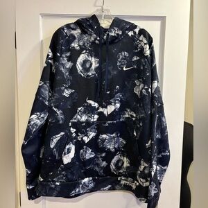 Nike Therma Fit Training Pullover Hoodie Mens XL Navy Blue White Abstract Floral